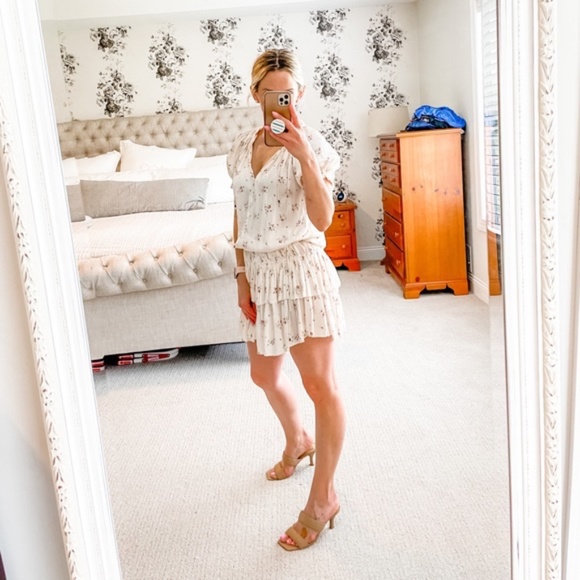 ULLA JOHNSON Pleated Mini Dress Floral Cream/Pink 4 - Picture 2 of 9